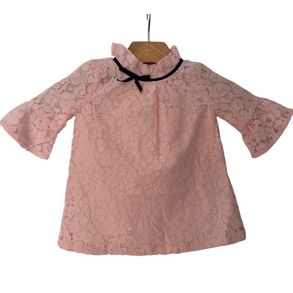 Janie and Jack Baby Girl Lace Dress Pink 6-12 Months Bell Sleeve  Easter Party